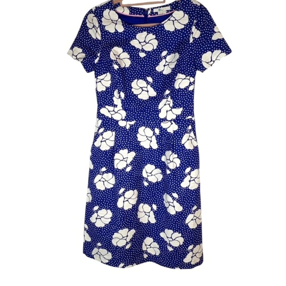 Boden Sierra Blue & White Floral Print Dress Size 6